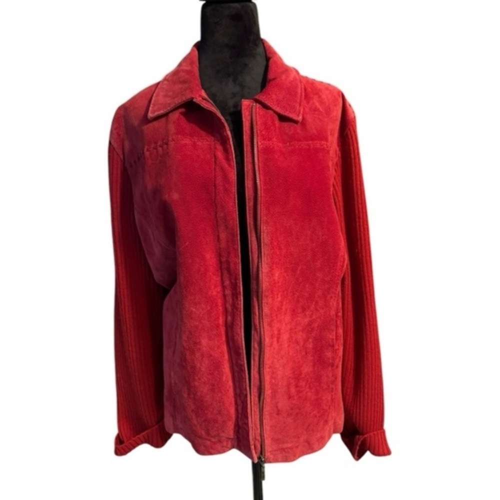 90s y2k Suede leather front zip jacket in Red